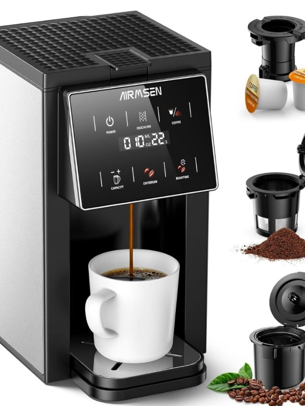 NEW Grind & Brew Coffee Maker, Single-Serve, Compatible with K-Cup Pods & Ground